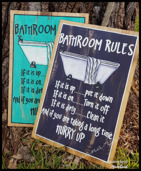 Bathroom Rules Timber Sign