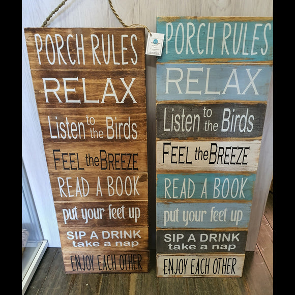 Porch Rules Timber Sign